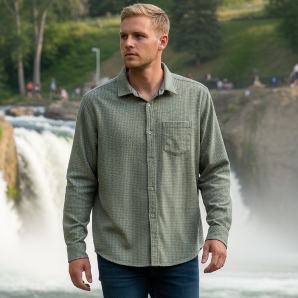 VRST Mens Sage Green Micro Check Long Sleeve Button Down Shirt MAX200383YD L